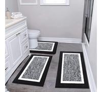 Pauwer Bathroom Rug Sets 3-Piece Shower Rugs with U-Shaped Contour Toilet Mat Absorbent Microfiber Plush Bath Mats Non Slip Machine Washable Shaggy Bathroom Floor Mats, Black