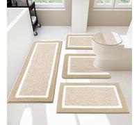 Pauwer Bathroom Rugs Set 5 Piece, Non Slip Microfiber Bath Mat, Beige