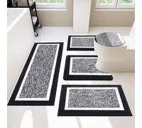 Pauwer Bathroom Rugs Set 5 Piece, Non Slip Microfiber Bath Mat, Black
