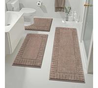 Pauwer Bathroom Rugs Sets 3 Piece Bathroom Shower Rugs with U-Shaped Contour Toilet Mat Absorbent Microfiber Plush Bath Mats Non Slip Bath Rugs Machine Washable Shaggy Bath Mat Set, Border Coffee