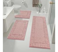 Pauwer Bathroom Rugs Sets 3 Piece Bathroom Shower Rugs with U-Shaped Contour Toilet Mat Absorbent Microfiber Plush Bath Mats Non Slip Bath Rug Machine Washable Shaggy Bath Mat Set, Dusty Pink