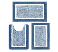Pauwer Bathroom Rugs Sets 3 Piece Bathroom Shower Rugs with U-Shaped Contour Toilet Mat Absorbent Microfiber Plush Bath Mats Non Slip Bath Rugs Machine Washable Shaggy Bathroom Floor Mats