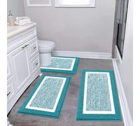 Pauwer Bathroom Rugs Sets 3 Piece Plush Shaggy Microfiber Non Slip Bath Mats Machine Washable Aqua Blue