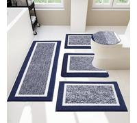 Pauwer Bathroom Rugs Sets 5 Piece with Lid Cover Bathroom Shower Rugs with U-Shaped Contour Toilet Mat Absorbent Microfiber Plush Bath Mats Non Slip Bath Rugs Machine Washable Bathroom Floor Mats
