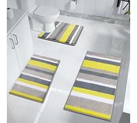 Pauwer Microfiber 3 Piece Bath Mat Sets Non Slip Bath Rugs and Pedestal Mats Washable Absorbent Bathroom Floor Carpet Rug, Yellow