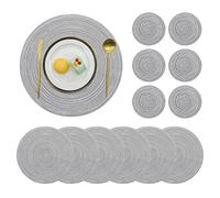 Pauwer Round Placemats and Coasters Set of 6, Grey Non Slip Washbale Table Mats and Coasters Sets Heat Resistant Decor Table Place Mats