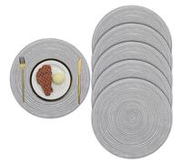 Pauwer Woven Round Placemats 6 Pieces Heat Insulation Non Slip Braided Cotton Dinner Table Mats Large Washable Place Mat for Kitchen Dining Table (Light Gray, 38 cm)