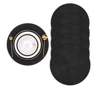 Pauwer Woven Round Placemats Set of 6, Heat Insulation Non Slip Braided Dinner Table Mats Washable Kitchen Dining Table Place Mats for Hotel Wedding Party Holiday, Black