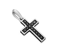 Pavé Cross Pendant In Sterling Silver With Black Diamonds, 23mm