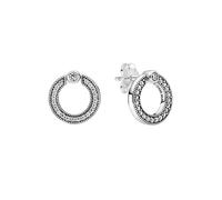 Pavé & Logo Circle Reversible Stud Earrings - female - Pandora - Earrings - White - ONE SIZE - Accessories ONE SIZE