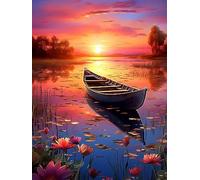 Pavemlo 5D Diamond Painting Kits Sunset Boat, Full Drill Diamond Art Lake Pictures Paint with Diamonds, DIY Cross Stitch Jewel Art Rhinestone Craft for Home Wall Decor 12X16inch