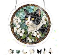 Pavemlo Acrylic Puzzle Suncatcher Cat 83 Pieces, DIY Stained Glass Window Art, Jigsaw Puzzles for Adults, 18x18cm Double-Sided Light Catcher with Chain, Unique Home Decor & Birthday Gift F039