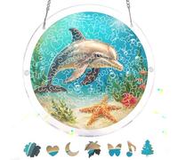 Pavemlo Acrylic Puzzle Suncatcher Dolphin 83 Pieces, DIY Stained Glass Window Art, Jigsaw Puzzles for Adults, 18x18cm Double-Sided Light Catcher with Chain, Unique Home Decor & Birthday Gift F392