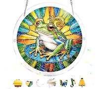 Pavemlo Acrylic Puzzle Suncatcher Frog 83 Pieces, DIY Stained Glass Window Art, Jigsaw Puzzles for Adults, 18x18cm Double-Sided Light Catcher with Chain, Unique Home Decor & Birthday Gift F310