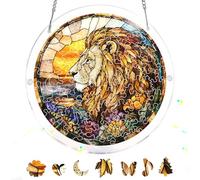 Pavemlo Acrylic Puzzle Suncatcher Lion 83 Pieces, DIY Stained Glass Window Art, Jigsaw Puzzles for Adults, 18x18cm Double-Sided Light Catcher with Chain, Unique Home Decor & Birthday Gift F520