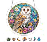 Pavemlo Acrylic Puzzle Suncatcher Owl 83 Pieces, DIY Stained Glass Window Art, Jigsaw Puzzles for Adults, 18x18cm Double-Sided Light Catcher with Chain, Unique Home Decor & Birthday Gift F249