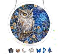 Pavemlo Acrylic Puzzle Suncatcher Owl 83 Pieces, DIY Stained Glass Window Art, Jigsaw Puzzles for Adults, 18x18cm Double-Sided Light Catcher with Chain, Unique Home Decor & Birthday Gift F363