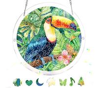 Pavemlo Acrylic Puzzle Suncatcher Parrot 83 Pieces, DIY Stained Glass Window Art, Jigsaw Puzzles for Adults, 18x18cm Double-Sided Light Catcher with Chain, Unique Home Decor & Birthday Gift F483