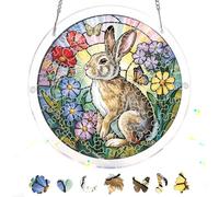 Pavemlo Acrylic Puzzle Suncatcher Rabbit 83 Pieces, DIY Stained Glass Window Art, Jigsaw Puzzles for Adults, 18x18cm Double-Sided Light Catcher with Chain, Unique Home Decor & Birthday Gift F207
