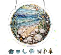 Pavemlo Acrylic Puzzle Suncatcher Sandy Beach 83 Pieces, DIY Stained Glass Window Art, Jigsaw Puzzles for Adults, 18x18cm Double-Sided Light Catcher with Chain, Unique Home Decor & Birthday Gift F182