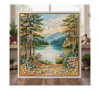 Pavemlo Lake and Mountain Pearl Diamond Art Kit for Adults P16 | Framed Relaxing Art Craft, Halloween Living Room Decor, 8 x 8 inch, Christmas Relaxing Leisure Gift