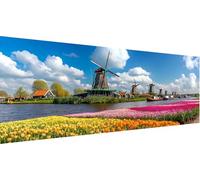 Pavemlo Large Diamond Art Kits for Adults Dutch Windmill, Full Drill Big Diamond Painting Kits Landscape Pictures Paint with Diamonds, Cross Stitch Art Rhinestone Craft for Home Wall Decor 30x80 cm