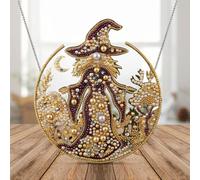 Pavemlo Pearl Hanging Diamond Art Kit for Adults, Witch, Hat and Crescent Moon Creative Diamond Painting Activity, Halloween Home Wall Decor, 8 x 8 inch, Christmas Relaxing Leisure Gift
