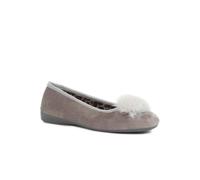 Pavers Women's Ballerina Slippers in Grey with Lightweight Sole and Fluffy Pom Pom Detail - Thermal Lined Comfortable Shoes - Size 8 UK/EU 41
