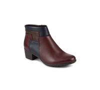 Pavers Block Heel Ankle Boots With Inside Zip - Burgundy Multi Size 6