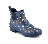 Pavers Block Heel Rubber Ankle Wellies - Navy Floral Size 4