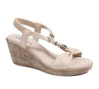Pavers Bow Detail Wedge Slingback Sandals - Beige Size 5