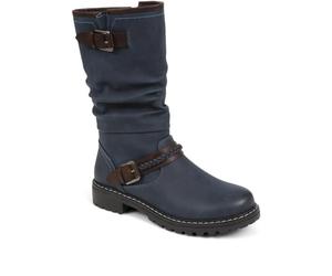Pavers Buckle Mid Calf Boots - Navy Size 4
