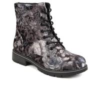 Pavers Chunky Lace-Up Ankle Boots - Grey Floral Size 4