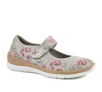 Pavers Cushioned Touch Fasten Mary Janes - Grey Floral Size 8