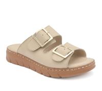 Pavers Dual Buckled Leather Chunky Mule Sandals - Beige Size 6