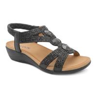 Pavers Elasticated Wedge Sandals with Cushioned Insole - Black Size 6