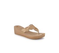 Embellished Wedge Toe Post Sandals - Gold Size 6