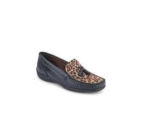 Pavers Womens Embroided Panel Leather Loafers Black-Leopard Size 7