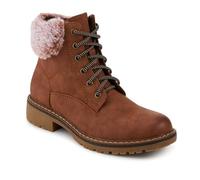 Pavers Faux Fur Cuff Lace Up Ankle Boots - Tan Size 5