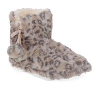 Pavers Faux-Fur Slipper Booties - Grey Leopard Size 5