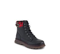 Floral-Cuffed Lace-Up Boots - Black Size 6