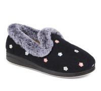 Pavers Floral Faux-Fur Slippers - Navy Floral Size 7