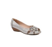 Pavers Flower Detail Peep Toe Wedge Pumps In Metallics Metallics