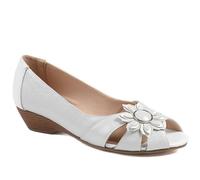Pavers Flower Detail Peep Toe Wedge Pumps - Silver Size 8