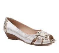 Pavers Flower Detail Peep Toe Wedge Pumps - Soft Gold Size 6