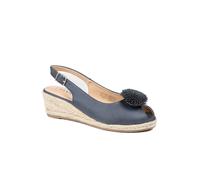 Flower Detail Peep Toe Wedge Sandals - Navy Size 6