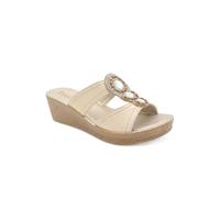 Pavers Jewelled Wedge Heel Mule Sandals In Gold Gold