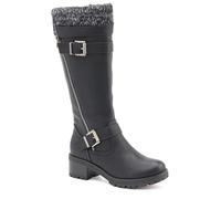 Pavers Knitted Cuff Long Boots - Black Size 6