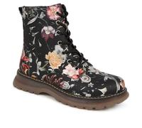 Pavers Lace-Up Floral Boots - Black Floral Size 6