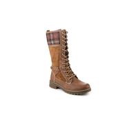 Pavers Lace Up Long Boots With Tartan Cuff Tan 6